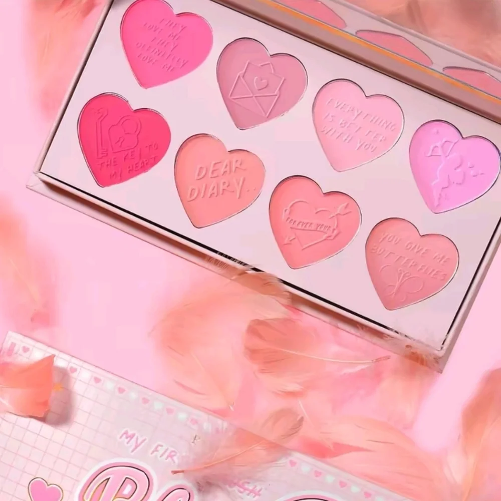 Plouise Heart-Shaped Blush Palette (Hot Pink, Baby Pink, Mauve, Peach, Coral)